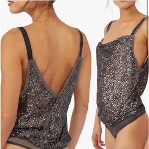 Free People Shimmer and Shine Sequin Bodysuit Sz S